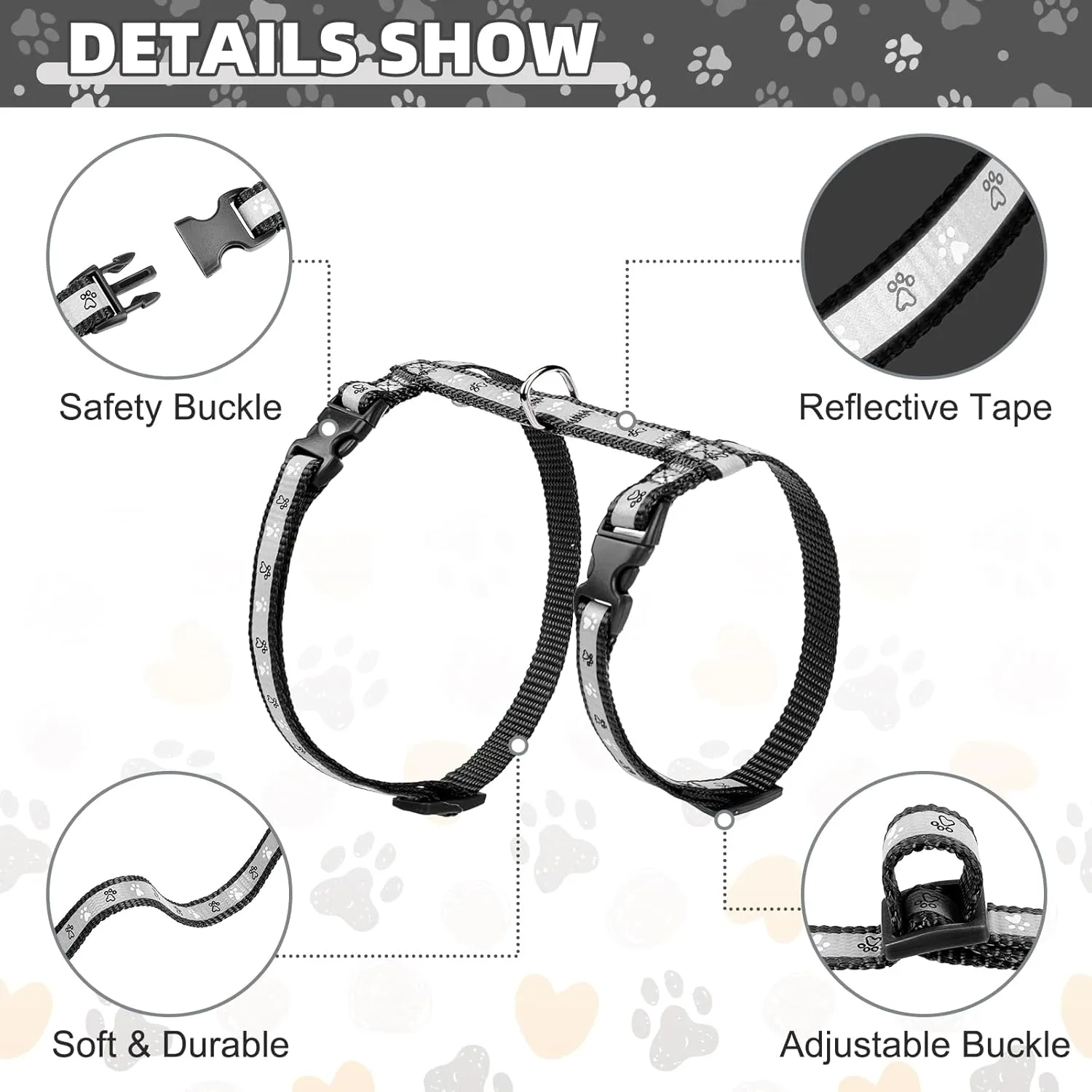 KOOLTAIL Cat Harness and Leash Set, Escape Proof Adjustable Kitten Harness for Walking Travel, Safe & Easy Control Outdoor, Lightweight Soft Pet Harness for Small Medium Large Cats, Black