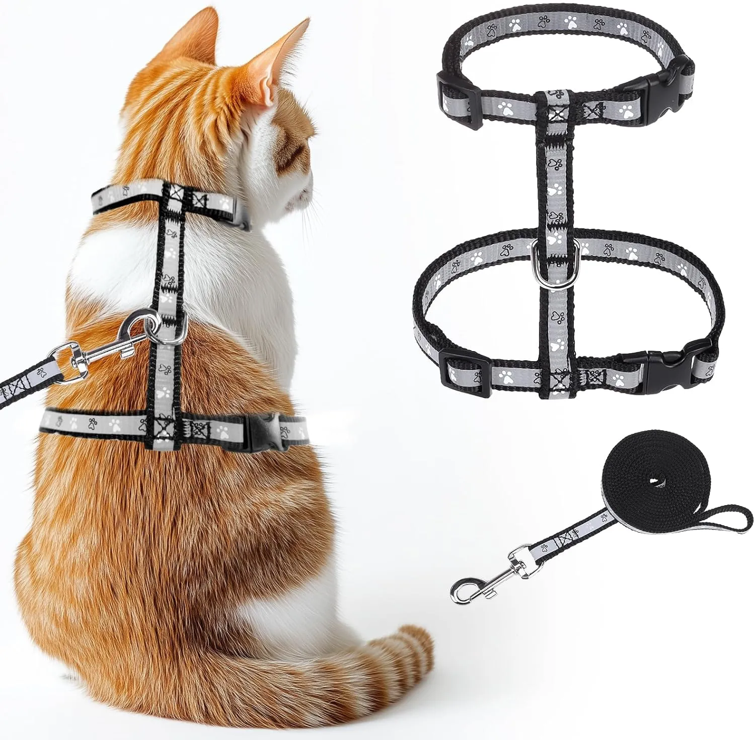 KOOLTAIL Cat Harness and Leash Set, Escape Proof Adjustable Kitten Harness for Walking Travel, Safe & Easy Control Outdoor, Lightweight Soft Pet Harness for Small Medium Large Cats, Black