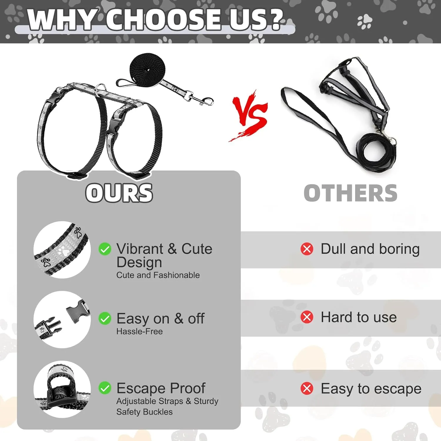 KOOLTAIL Cat Harness and Leash Set, Escape Proof Adjustable Kitten Harness for Walking Travel, Safe & Easy Control Outdoor, Lightweight Soft Pet Harness for Small Medium Large Cats, Black