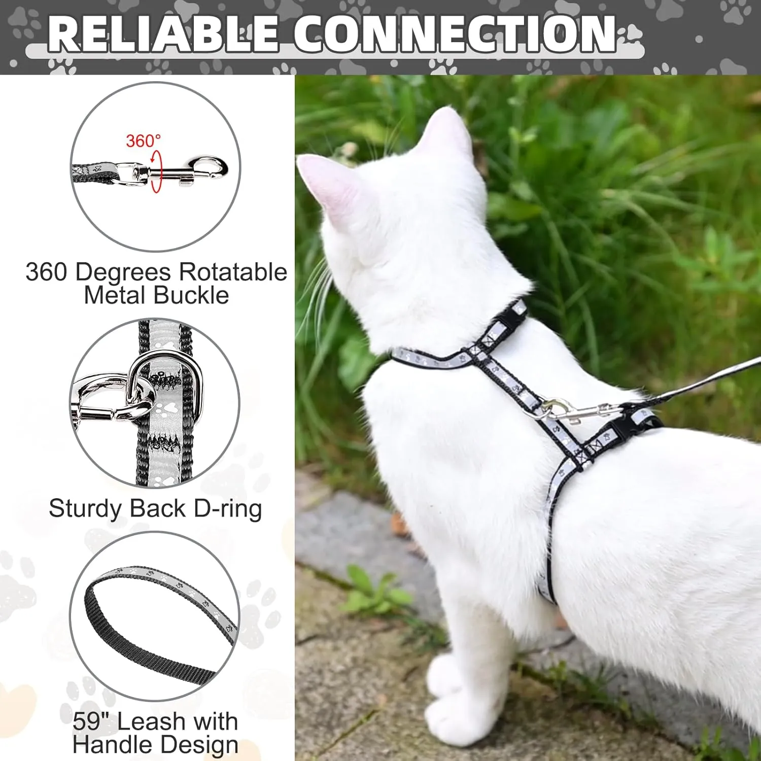 KOOLTAIL Cat Harness and Leash Set, Escape Proof Adjustable Kitten Harness for Walking Travel, Safe & Easy Control Outdoor, Lightweight Soft Pet Harness for Small Medium Large Cats, Black