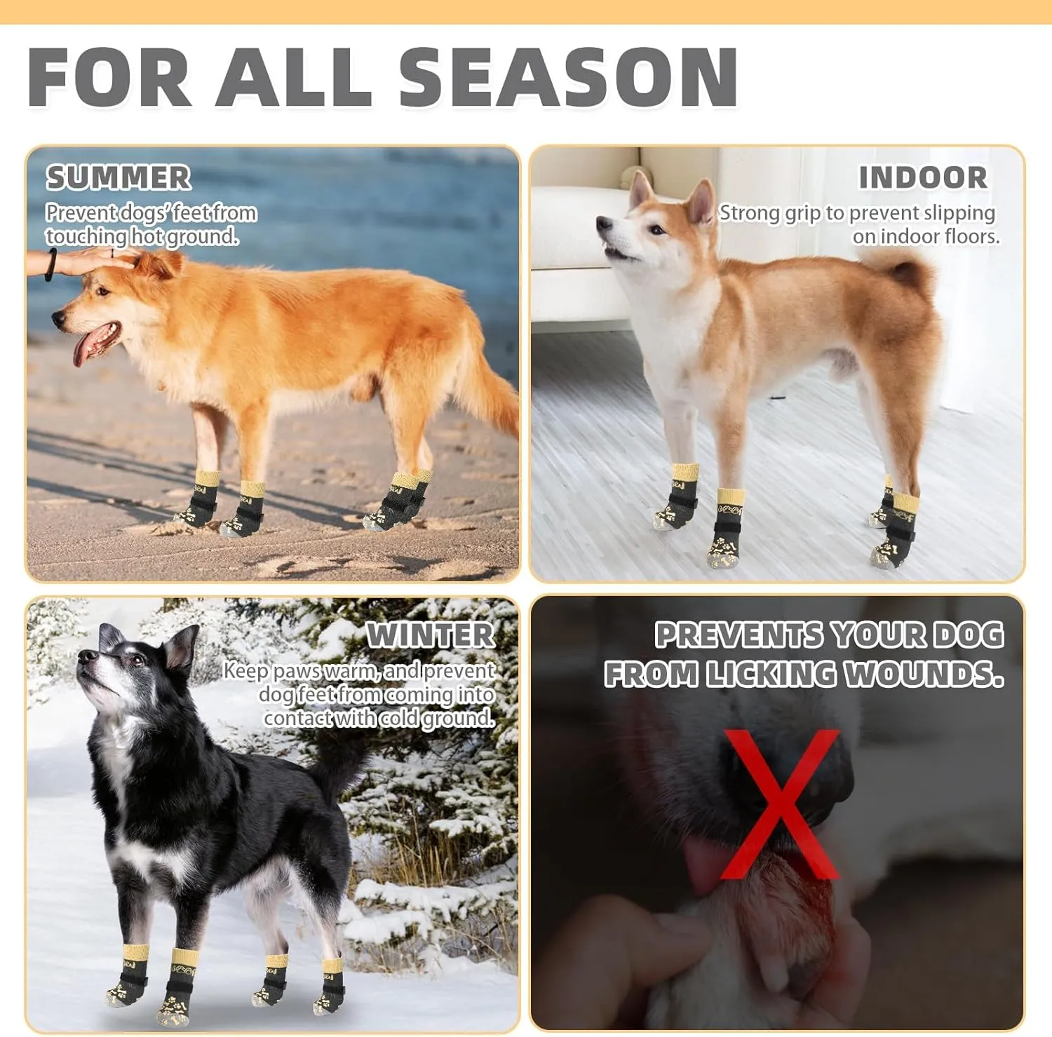 KOOLTAIL Dog Socks for Hot/Cold Pavement to Prevent Licking Paws,Dog Boots&Paw Protector for Hardwood Floors Anti Slip,Traction Control No Twist Grip Booties for Small Medium Large Senior Dogs SM