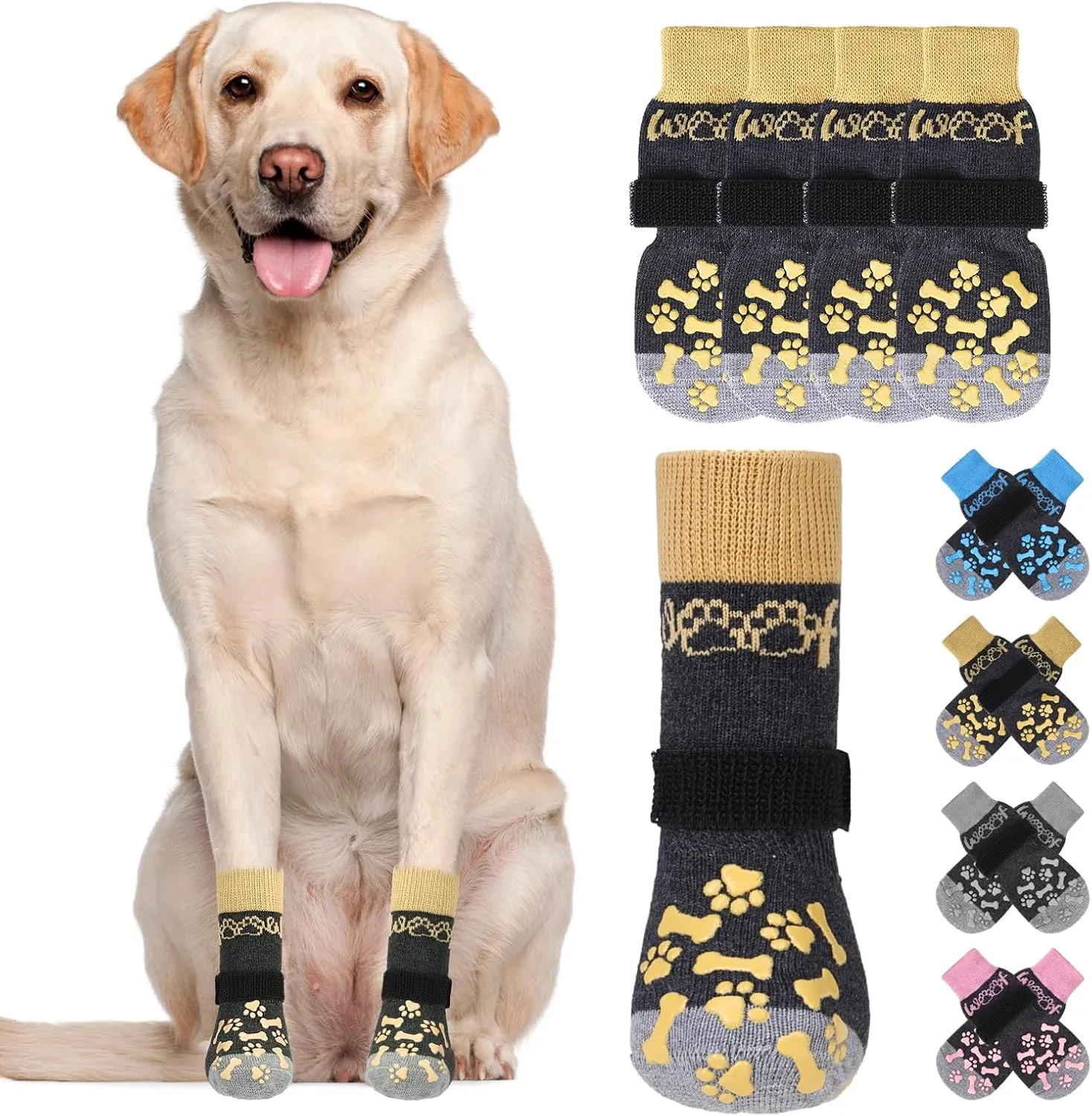 KOOLTAIL Dog Socks for Hot/Cold Pavement to Prevent Licking Paws,Dog Boots&Paw Protector for Hardwood Floors Anti Slip,Traction Control No Twist Grip Booties for Small Medium Large Senior Dogs SM