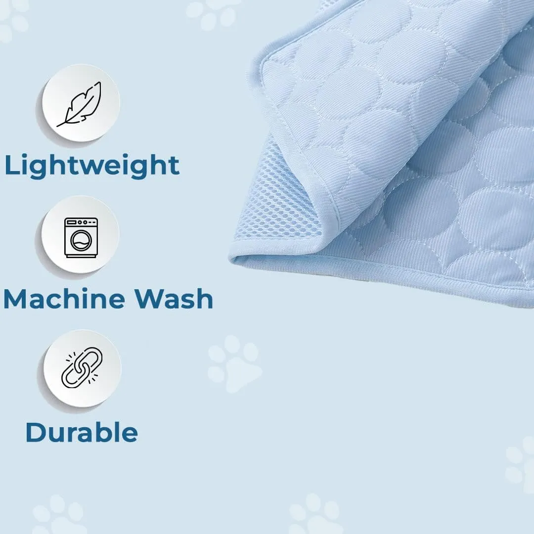 Kuber Industries Rectangular Dog & Cat Bed|Premium Cool Ice Silk Polyester With Bottom Mesh|MultiUtility Self-Cooling Pad For Dog & Cat|Light-weight & Durable Dog Bed|ZQCJ001LB-L|Light Blue(Pack Of 3)