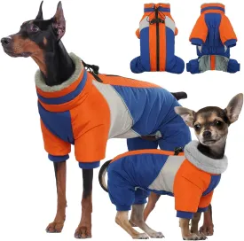 Kuoser Small Dog Coat with Harness - Warm Winter Reflective Jacket, Four-Legged Dog Snowsuit for Chihuahua, Yorkie (Blue XS)