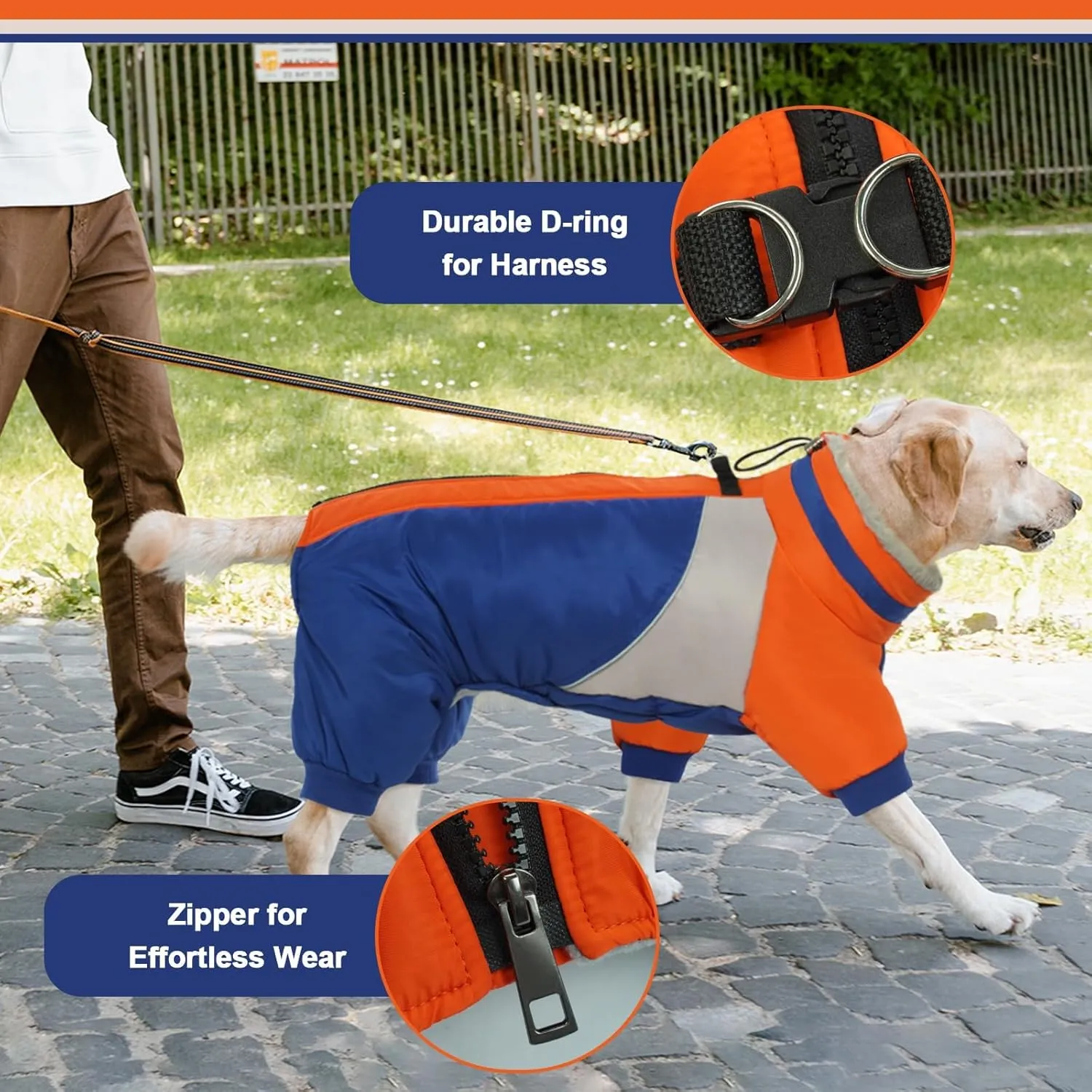Kuoser Small Dog Coat with Harness - Warm Winter Reflective Jacket, Four-Legged Dog Snowsuit for Chihuahua, Yorkie (Blue XS)