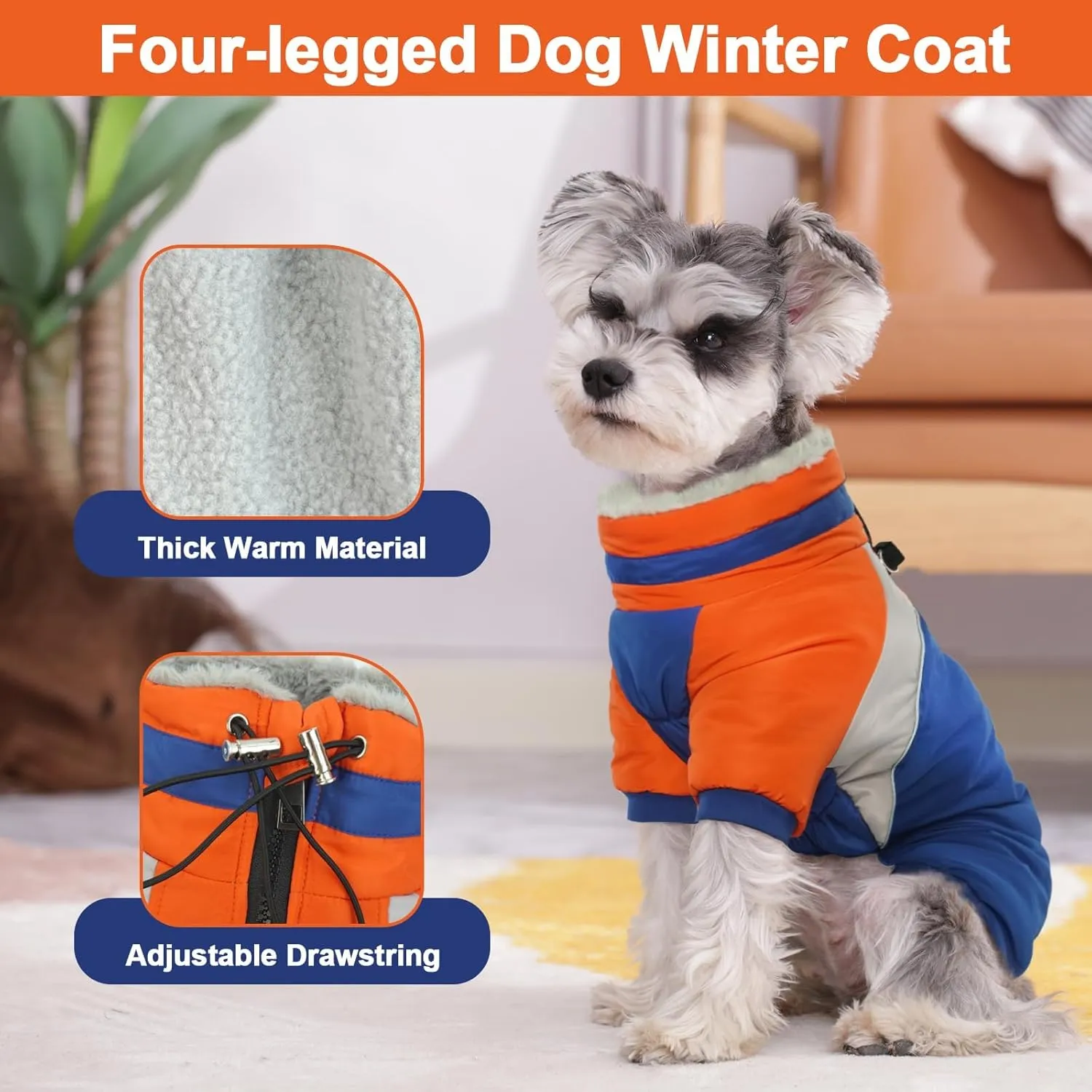Kuoser Small Dog Coat with Harness - Warm Winter Reflective Jacket, Four-Legged Dog Snowsuit for Chihuahua, Yorkie (Blue XS)