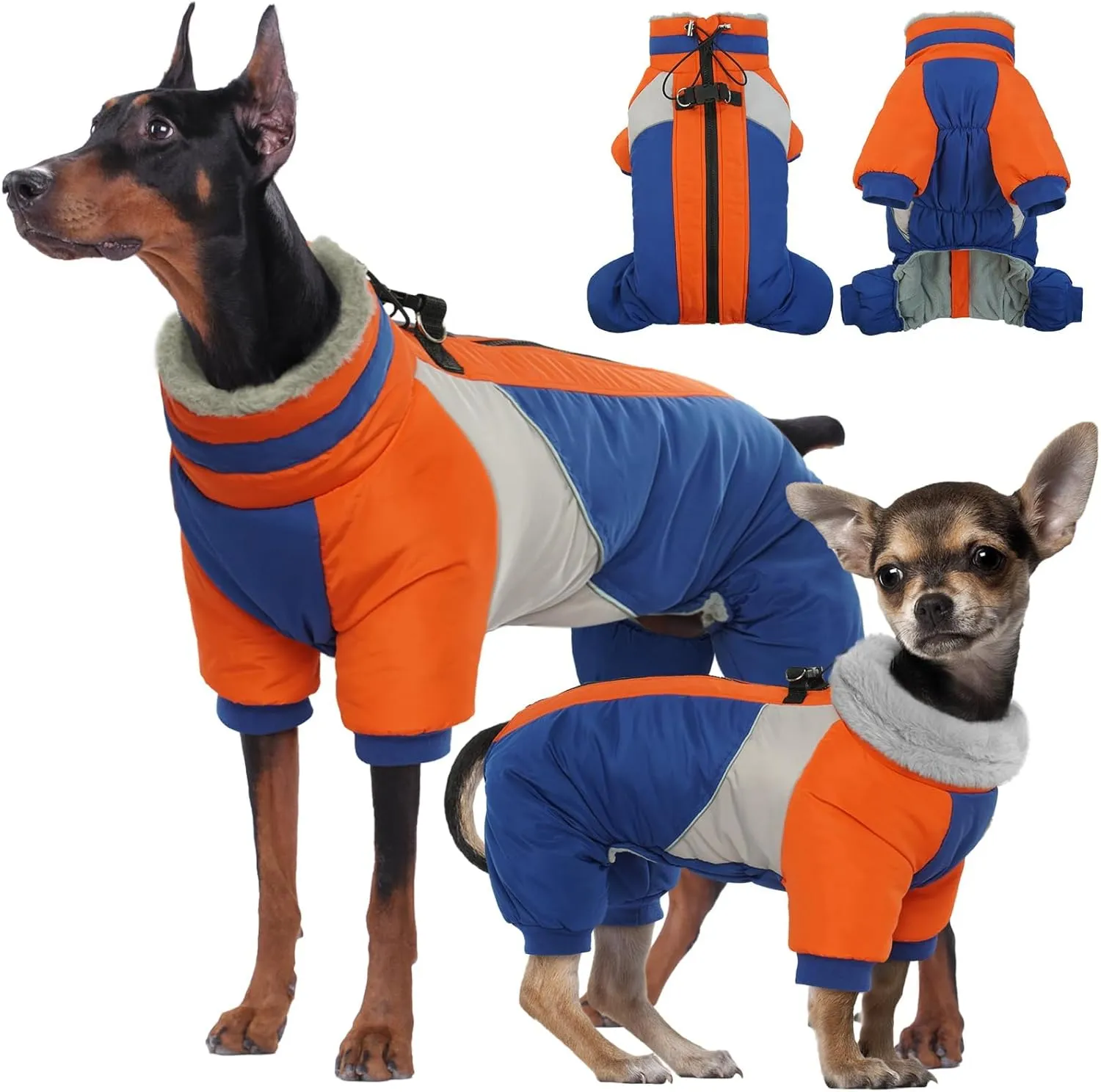 Kuoser Small Dog Coat with Harness - Warm Winter Reflective Jacket, Four-Legged Dog Snowsuit for Chihuahua, Yorkie (Blue XS)