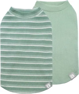 KYEESE 2Pack Waffle Dog Shirts for Small Dogs Stretchy T-Shirts Lightweight Tank Top Sleeveless Striped Vest Breathable Cat Tee, Medium, Green Striped