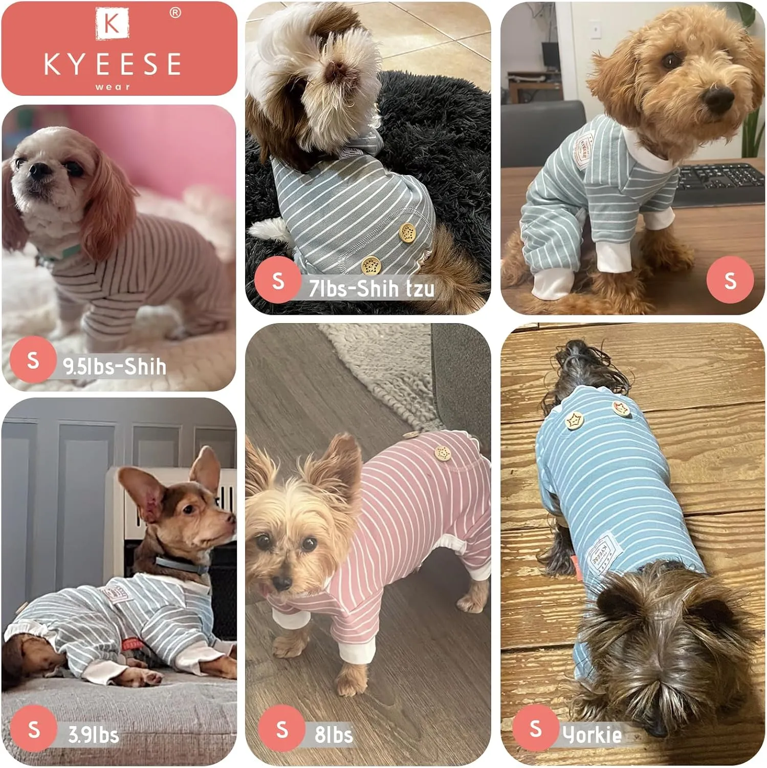 KYEESE Dog Pajamas Small Stretchable Dog Pjs Jumpsuit 4 Legs Puppy Pajamas Hair Shedding Cover