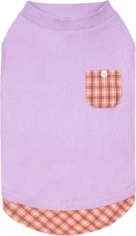 KYEESE Waffle Dog Shirts for Small Dogs Soft Stretchy T-Shirts Lightweight Puppy Tank Top Sleeveless Pet Vest with Cute Pocket and Plaid Patchwork for Daily Wear, Large