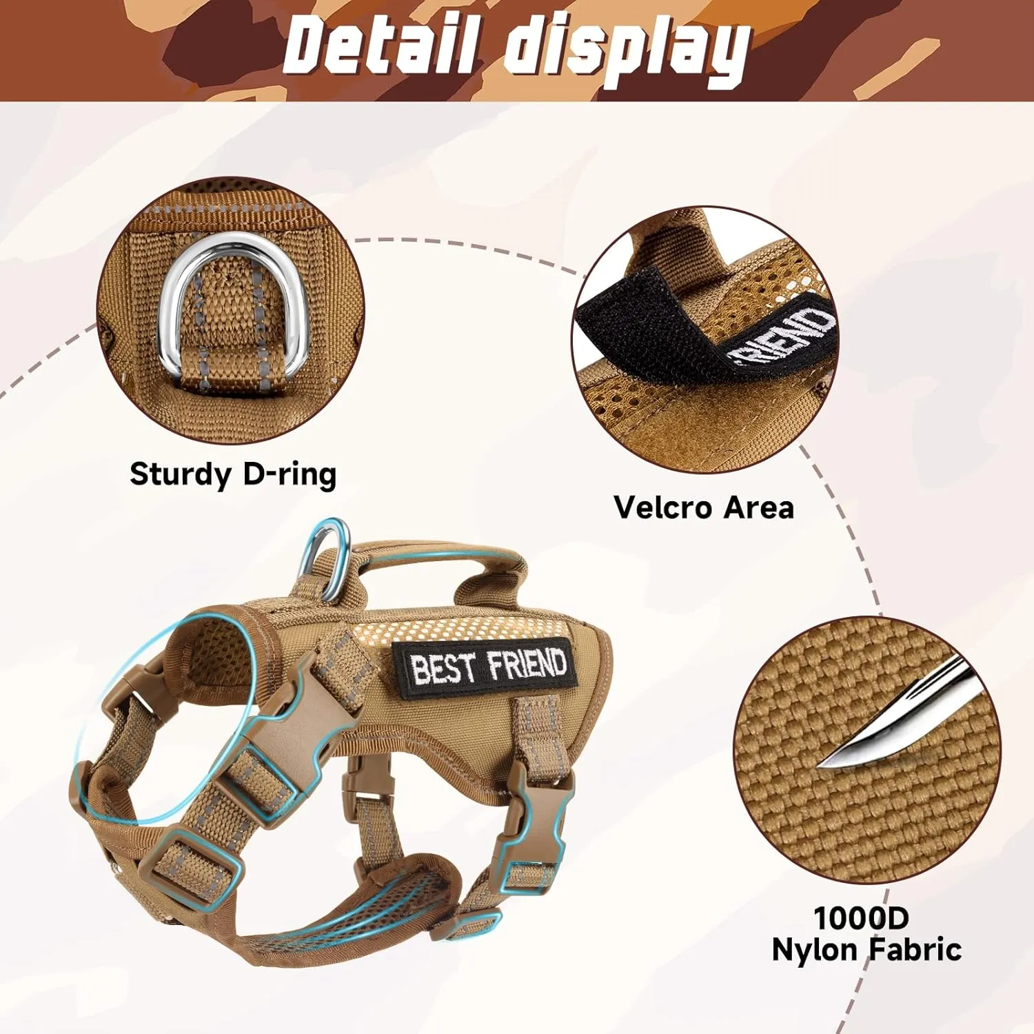 Large Tactical Cat Harness Leash, Air Mesh Adult Cat Walking Vest Harness Escape Proof with Handle, Reflective (AKhaki, L)