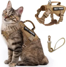 Large Tactical Cat Harness Leash, Air Mesh Adult Cat Walking Vest Harness Escape Proof with Handle, Reflective (AKhaki, L) Large Tactical Cat Harness Leash, Air Mesh Adult Cat Walking Vest Harness Escape Proof with Handle, Reflective (AKhaki, L)