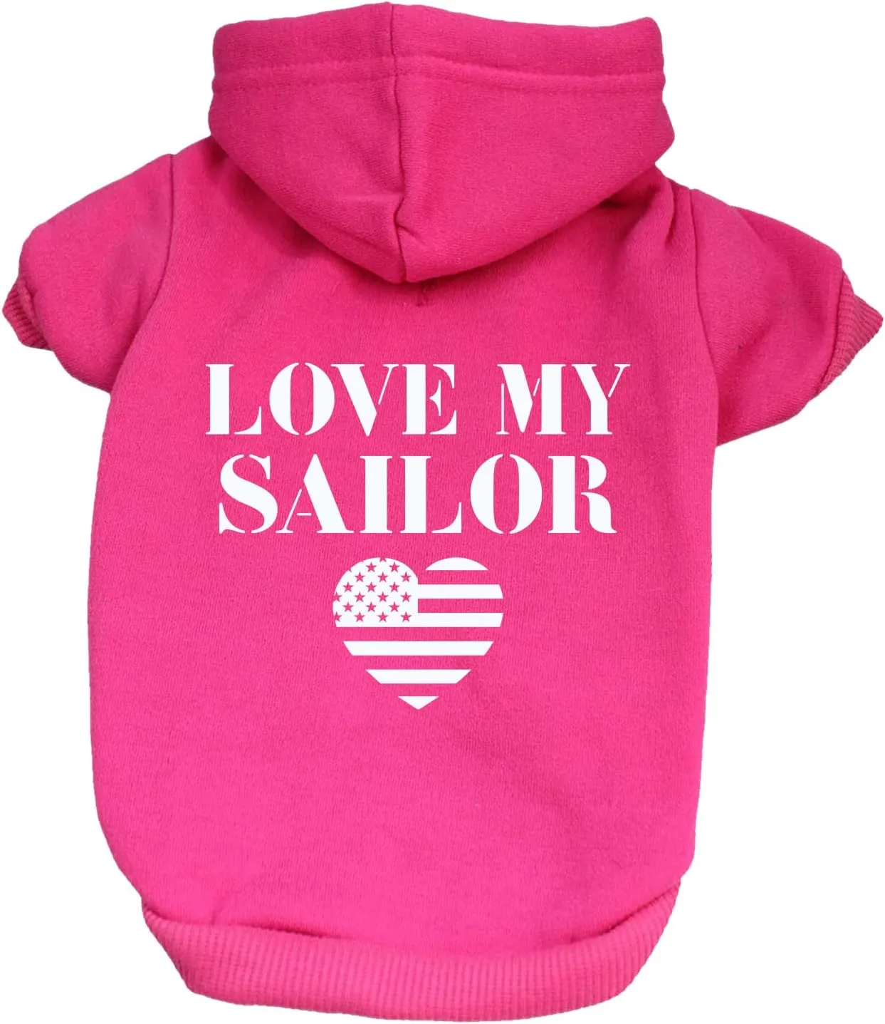 Love My Sailor Dog Hoodie Fleece Lined Pullover Sweatshirt with Leash Hole (Hot Pink, Medium 90)