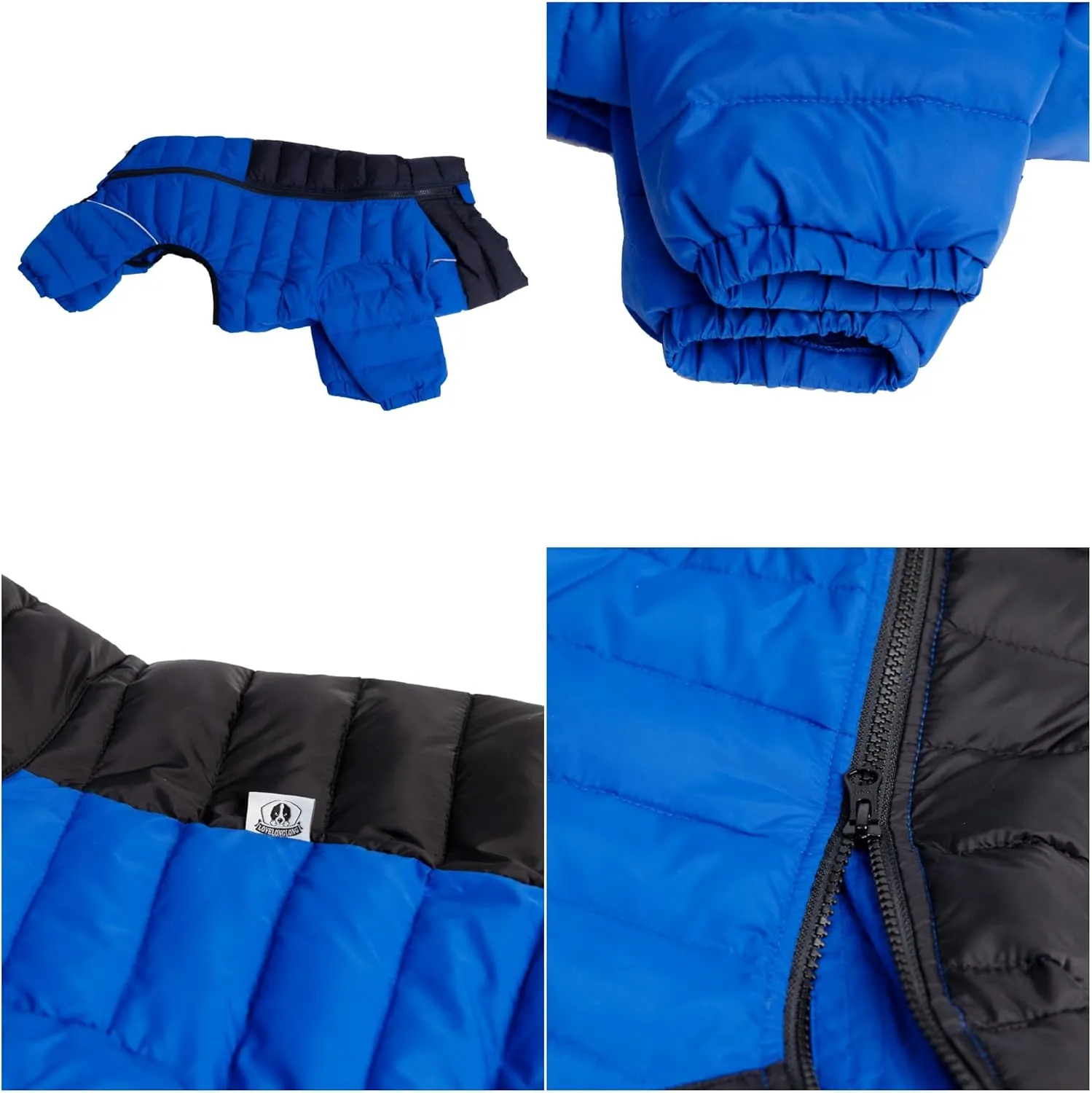 Lovelonglong Dog Coat Dog Warm Jacket, 4 Legs Covered Waterproof Windproof Reflective Warm Dog Vest, Zippered Adjustable Outdoor Dog Snow Jacket for Small Medium Large Dogs Blue XXXL