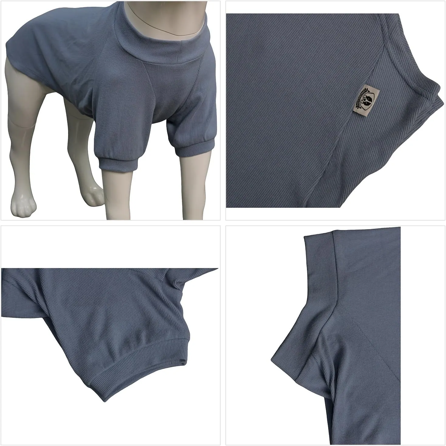 Lovelonglong Ribbed Dog T-Shirt Cotton Knitted Dog Sweaters for All Season Pet T-Shirts for Large Medium Small Dogs Grayish Blue 3XL