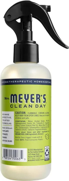 MRS. MEYER'S CLEAN DAY Room and Air Freshener Spray, Non-Aerosol Spray Bottle Infused with Essential Oils, Lemon Verbena, 8 fl. oz (Pack of 2)