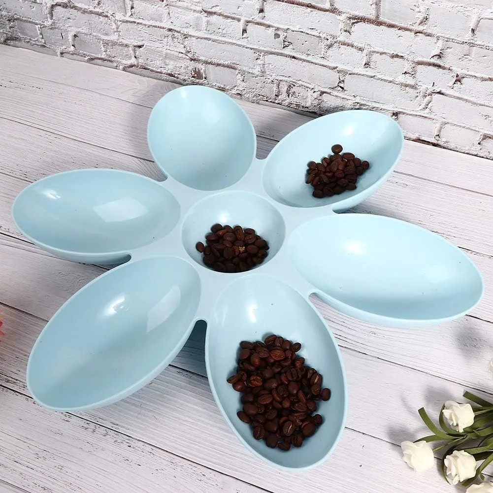 Multi Pet Feeding Station, Petal Shaped Bowl, Space Saving Design, Sturdy PP Material, Available in Blue, Green, Pink, for Cats and Dogs (Blue)
