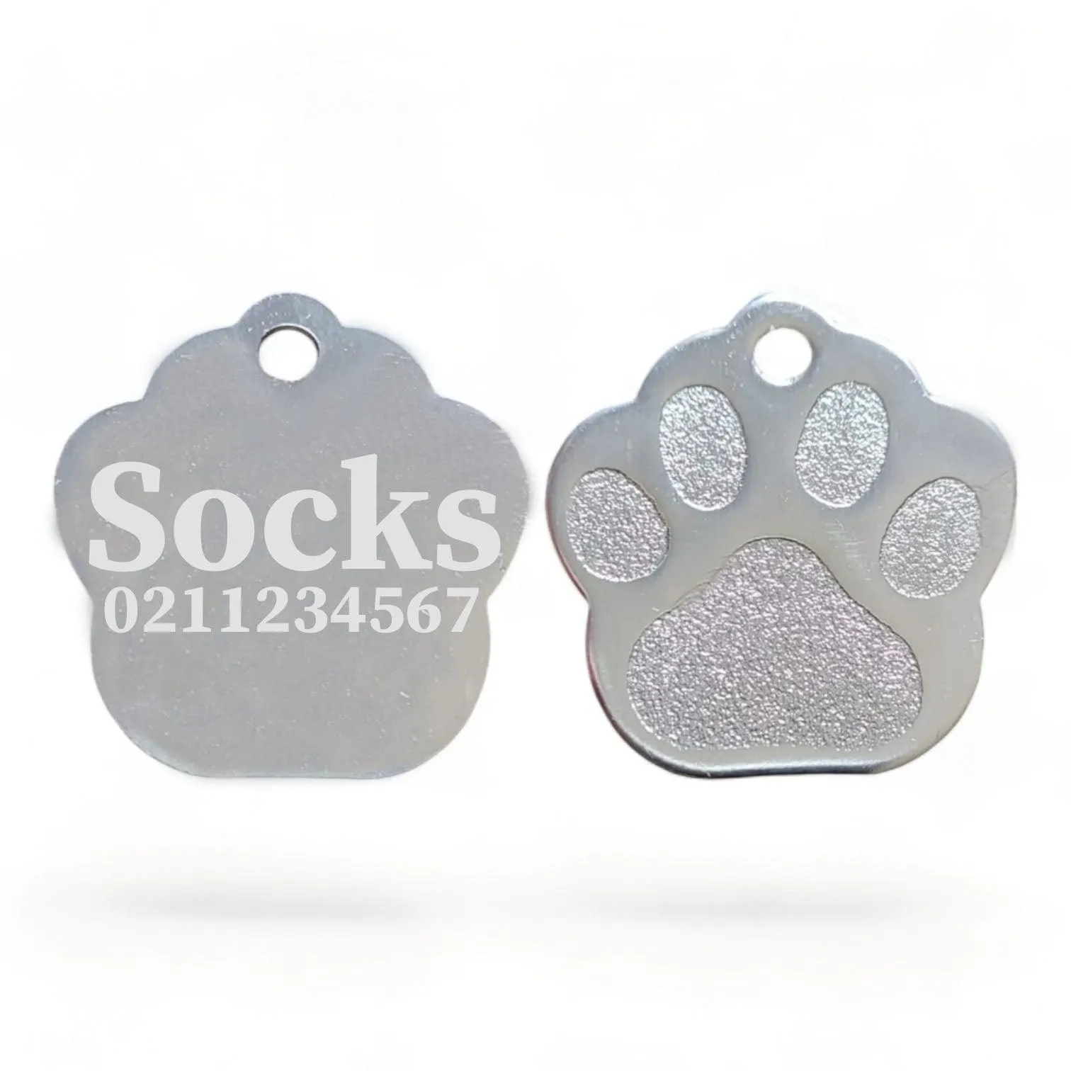 Name & Number | Paw Print Aluminium | Cat, Kitten & Dog Kitten ID Pet Tag