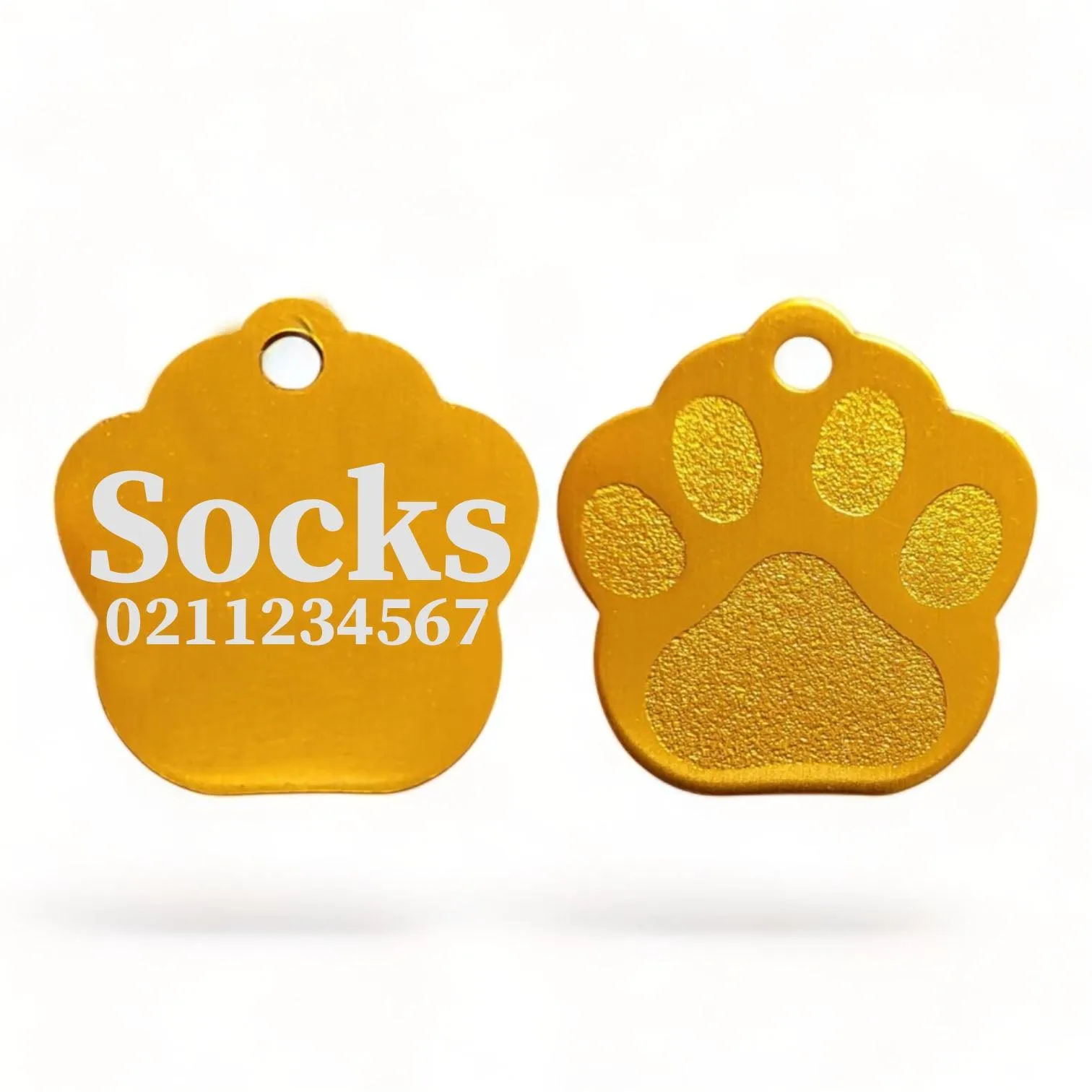 Name & Number | Paw Print Aluminium | Cat, Kitten & Dog Kitten ID Pet Tag