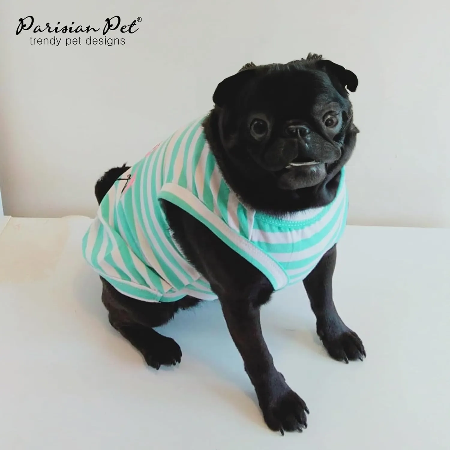 Parisian Pet Dog Tshirt - Embroidered  Flamingos  Tank Top - 100% Cotton and Lightweight Dog Clothes - Sleeveless Tee Shirts - Machine Washable Shirt for Small Dogs - Pet Vest - S