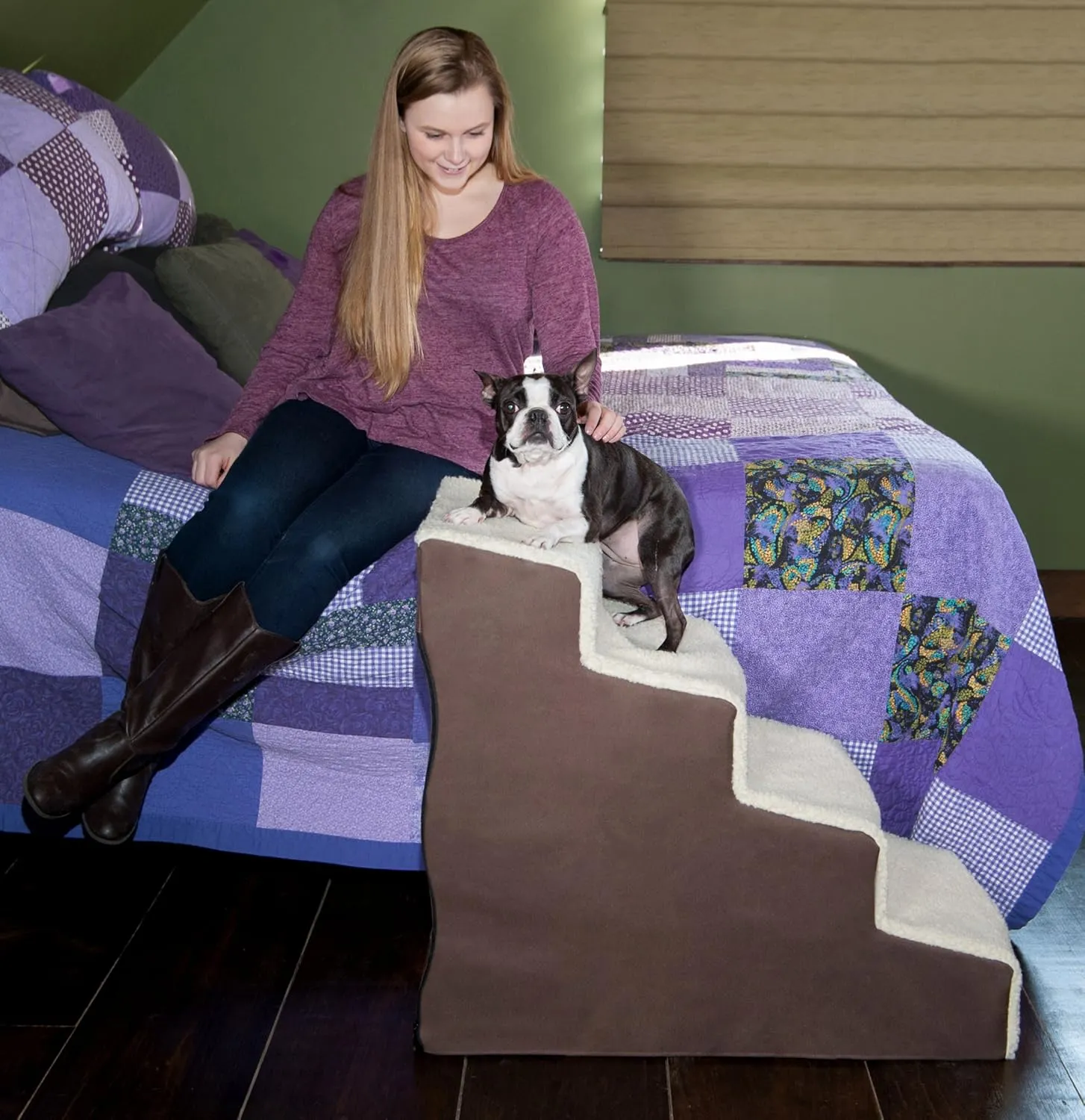 Pet Gear Easy Step IV Pet Stairs, 4 Step for Cats/Dogs, Removable Washable Carpet Treads, for Pets Up to 150lbs, No Tools Required, Espresso/Cream