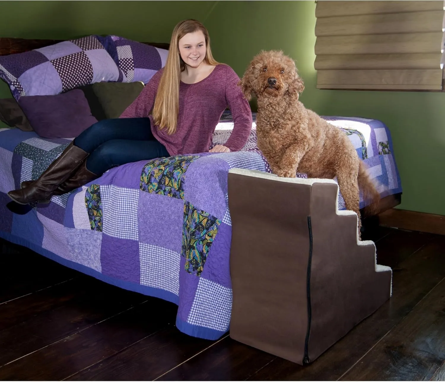 Pet Gear Easy Step IV Pet Stairs, 4 Step for Cats/Dogs, Removable Washable Carpet Treads, for Pets Up to 150lbs, No Tools Required, Espresso/Cream