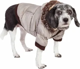 PET LIFE Classic Metallic Fashion Pet Dog Coat Jacket Parka w/ 3M Insulation and Removable Hood, Small, Metallic Grey