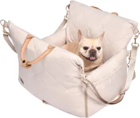 PET MARVEL Dog Car Seat for Small Dogs Up to 25 lbs, Pet Booster Seat with Safety Leash and Thick Cushion, Fully Detachable Washable Pet Bag with Storage Pocket, Portable Car Travel Carrier, Beige