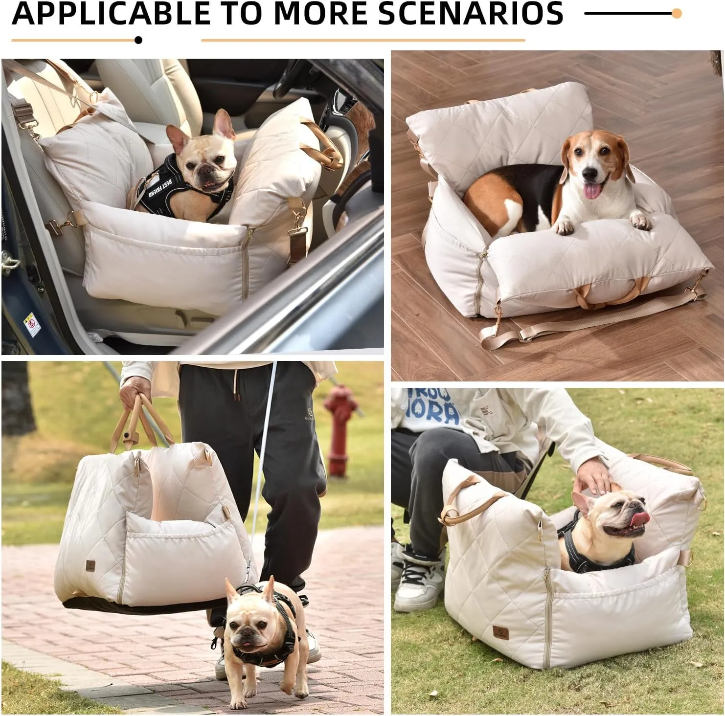 PET MARVEL Dog Car Seat for Small Dogs Up to 25 lbs, Pet Booster Seat with Safety Leash and Thick Cushion, Fully Detachable Washable Pet Bag with Storage Pocket, Portable Car Travel Carrier, Beige