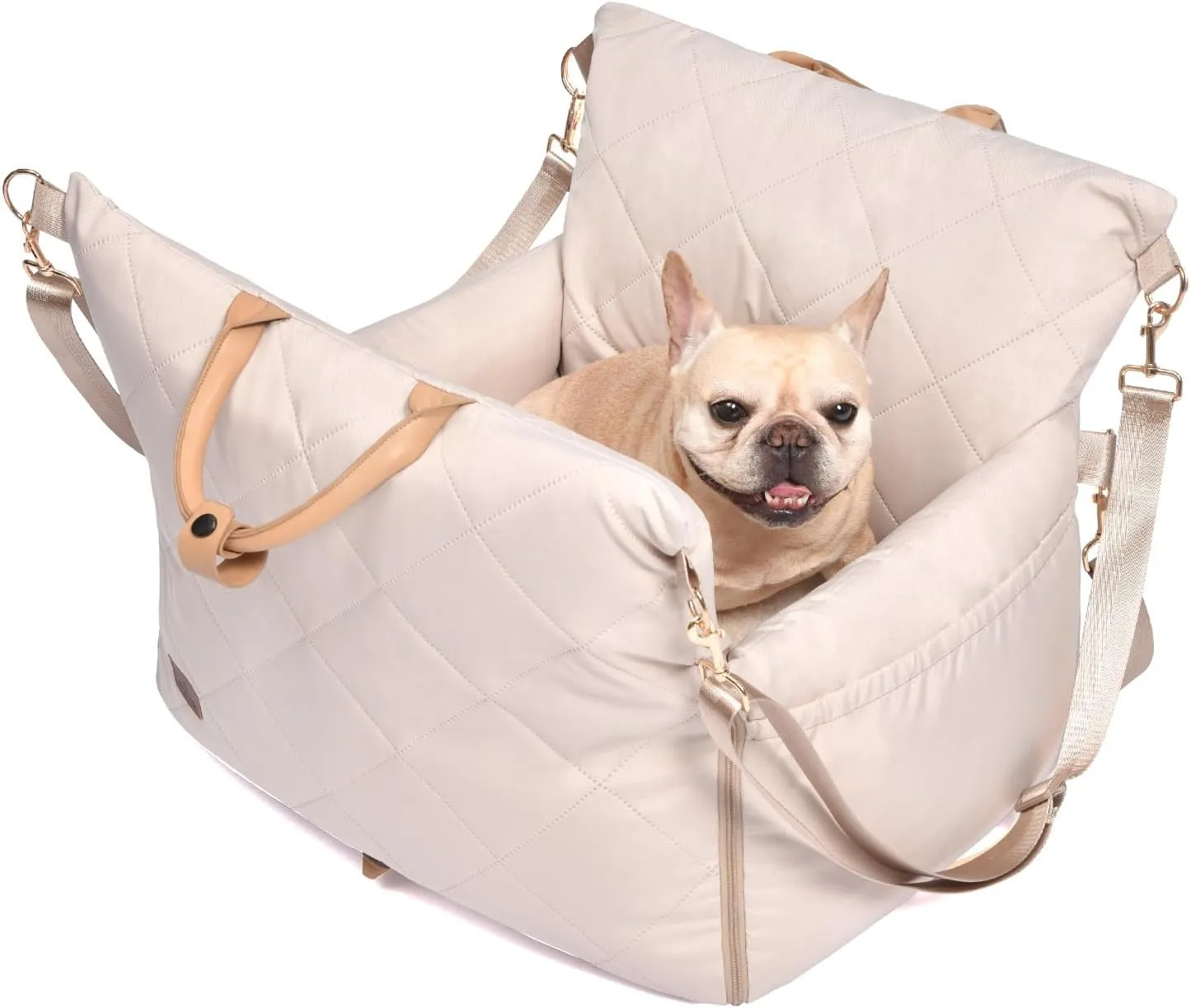 PET MARVEL Dog Car Seat for Small Dogs Up to 25 lbs, Pet Booster Seat with Safety Leash and Thick Cushion, Fully Detachable Washable Pet Bag with Storage Pocket, Portable Car Travel Carrier, Beige