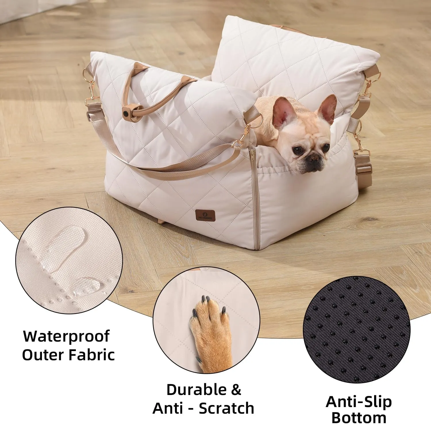 PET MARVEL Dog Car Seat for Small Dogs Up to 25 lbs, Pet Booster Seat with Safety Leash and Thick Cushion, Fully Detachable Washable Pet Bag with Storage Pocket, Portable Car Travel Carrier, Beige