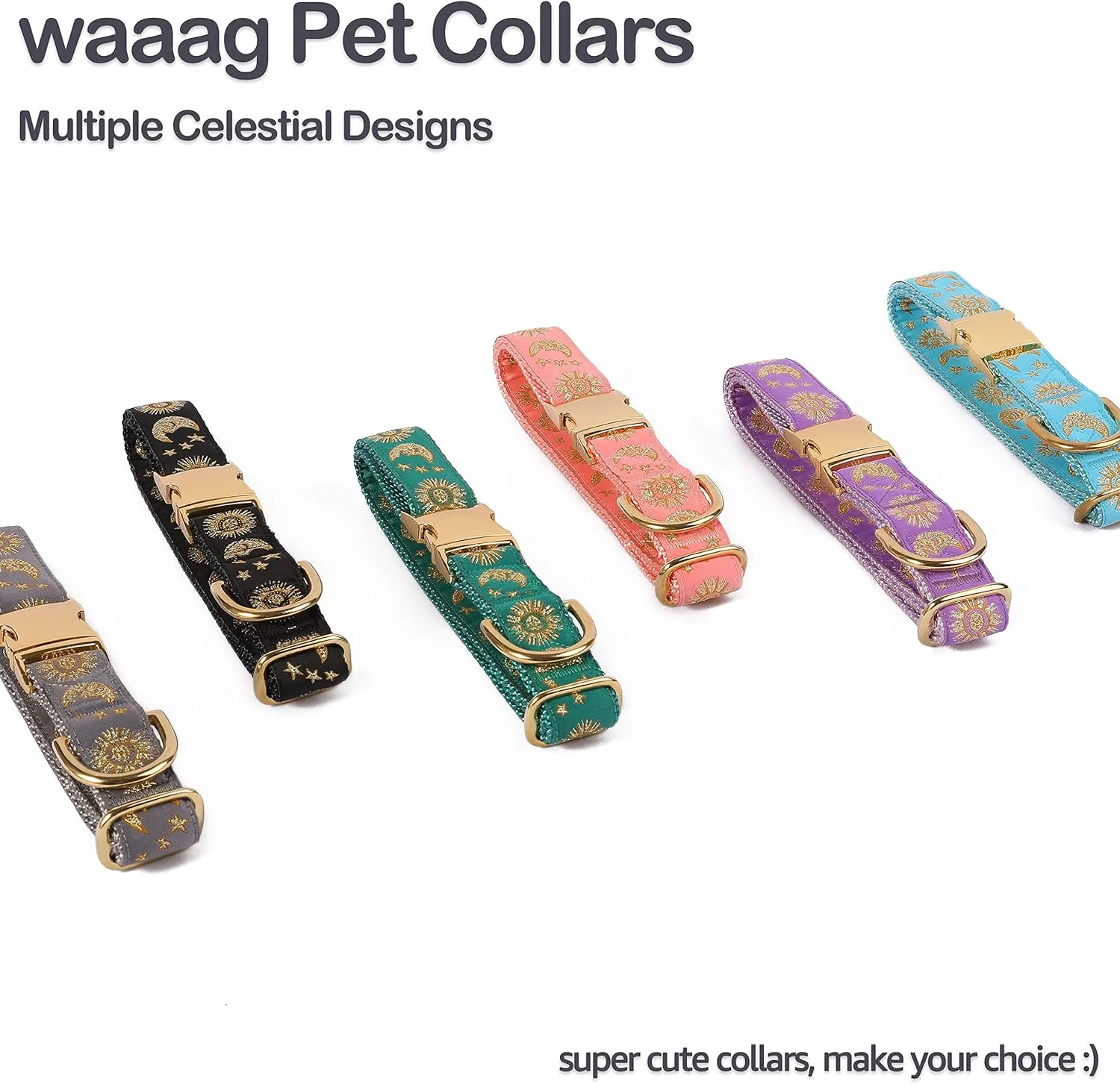 Pet, Moons Stars Suns Dog Collar Cat Collar, Multiple Designs Crescent Celestial Dog Cat Collar Leash Harness Large (Pack of 1)