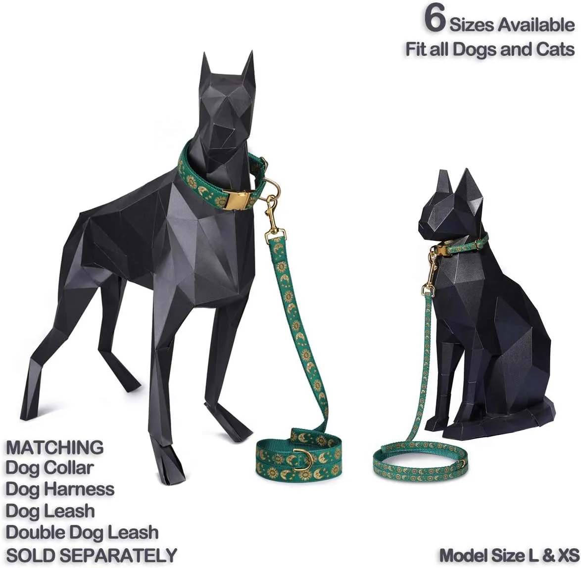 Pet, Moons Stars Suns Dog Collar Cat Collar, Multiple Designs Crescent Celestial Dog Cat Collar Leash Harness Large (Pack of 1)
