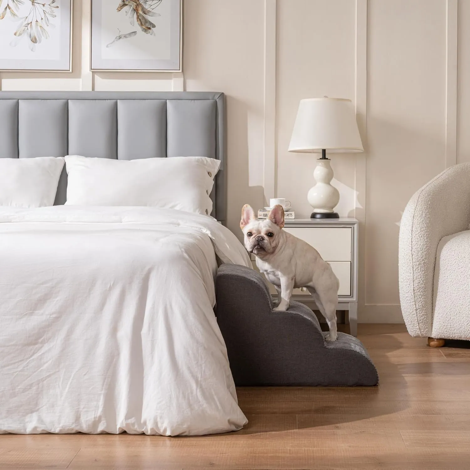 Pet Stairs for High Beds Small & Large Dogs & Cats  High-Density Foam Steps with Removable, Machine-Washable Cover  Lightweight, Portable Dog and Cat Staircase for Beds, Couches, and Sofas, 3 Tier