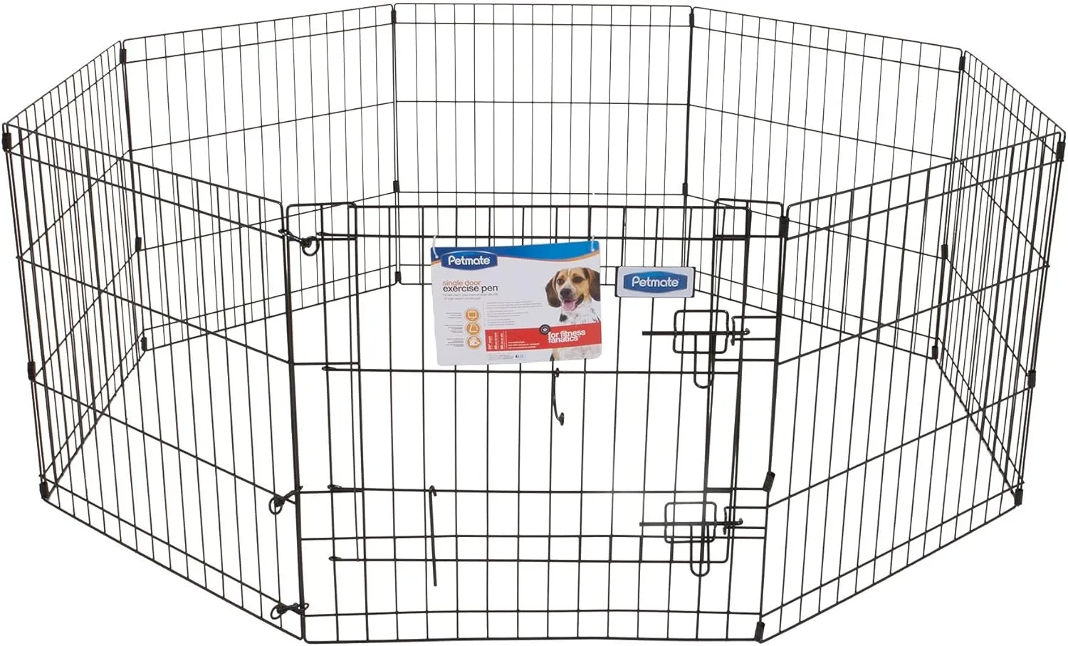 Petmate 55014 42Inch By 24Inch 8 Panels Exercise Pen With Step Through Door, Black
