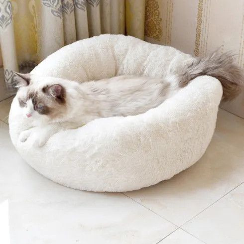 Plush Pet Cat Dog Bed Fluffy Round Soft Warm Winter Calming Bed Cozy Warm Plush Sleeping Kennel Donut Nest Puppy Kitten Bed Christmas