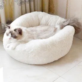Plush Pet Cat Dog Bed Fluffy Round Soft Warm Winter Calming Bed Cozy Warm Plush Sleeping Kennel Donut Nest Puppy Kitten Bed Christmas