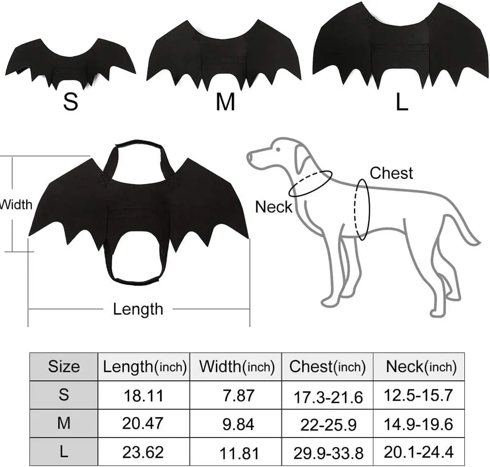 Puoyis Dog Bat Wing Costume for Halloween, Pet Halloween Party Dress Up Costume for Cat and Small Medium Large Dog
