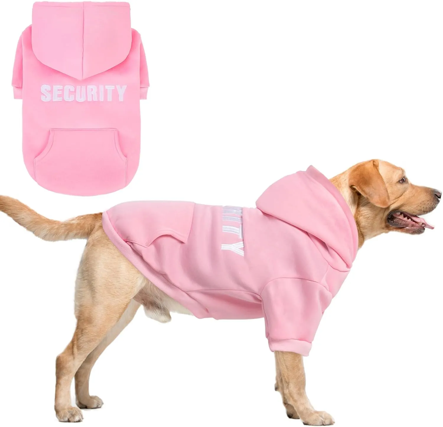 SCENEREAL Security Dog Hoodie Sweater for Large Medium Small Dogs, Embroidered Dog Clothes with Hat Pockets and Leash Hole, Soft Warm Fleece Pets Cold Weather Halloween Costumes for Boys Girls
