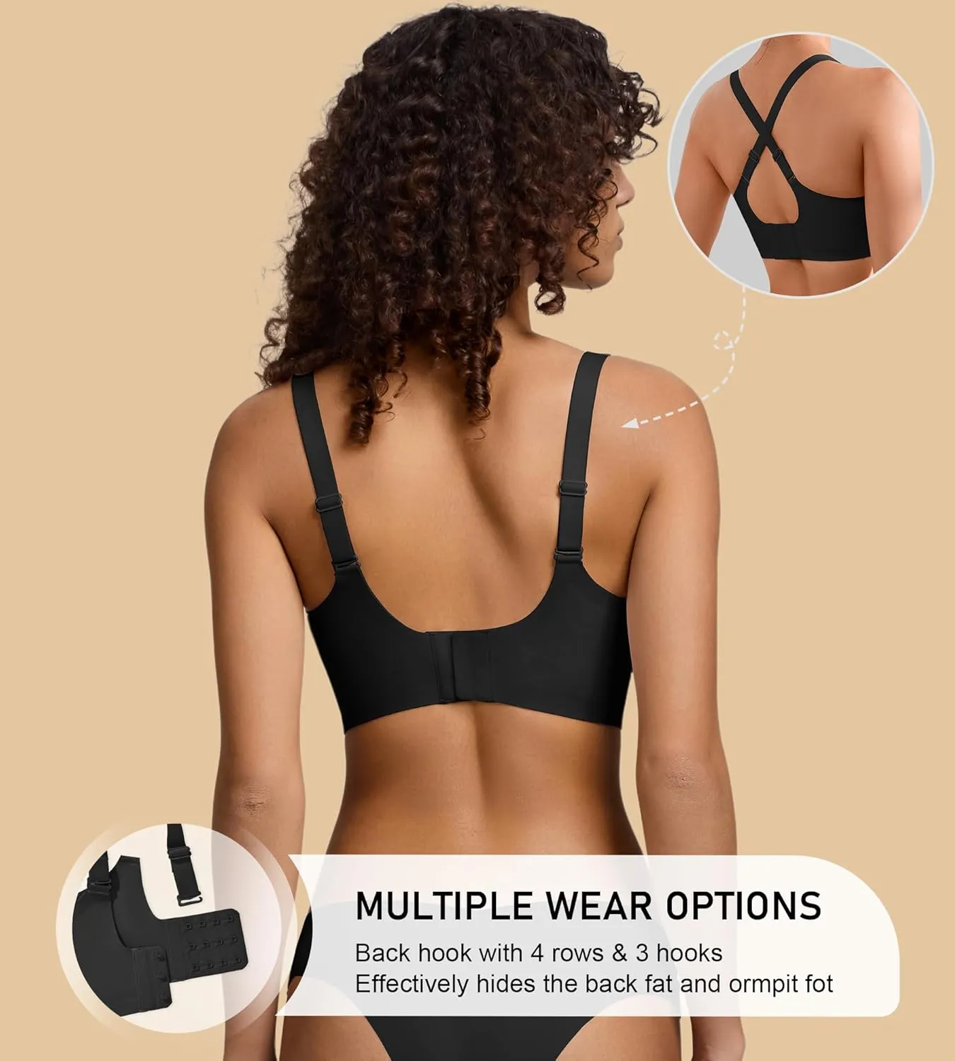 Seamless Wireless Bra for Women with Support - No Underwire Full Coverage Push Up Comfort Bras - Back Fat Smoothing Bralettes