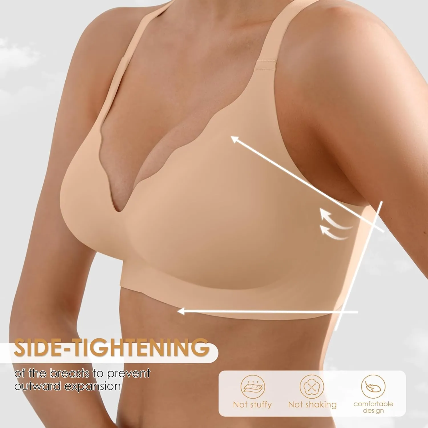 Seamless Wireless Bra for Women with Support - No Underwire Full Coverage Push Up Comfort Bras - Back Fat Smoothing Bralettes