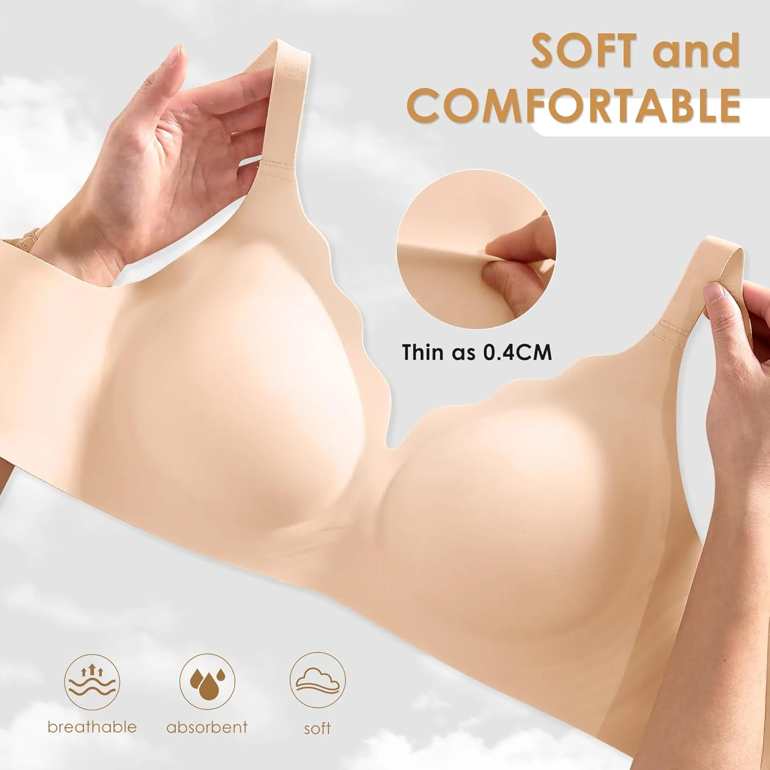 Seamless Wireless Bra for Women with Support - No Underwire Full Coverage Push Up Comfort Bras - Back Fat Smoothing Bralettes