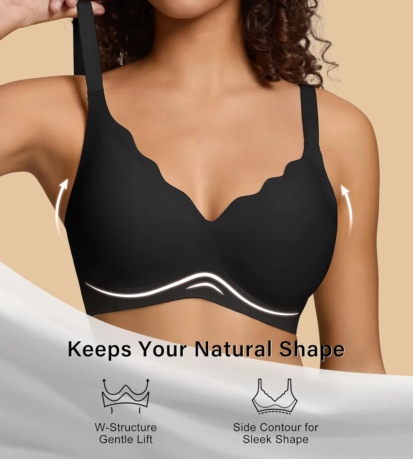 Seamless Wireless Bra for Women with Support - No Underwire Full Coverage Push Up Comfort Bras - Back Fat Smoothing Bralettes