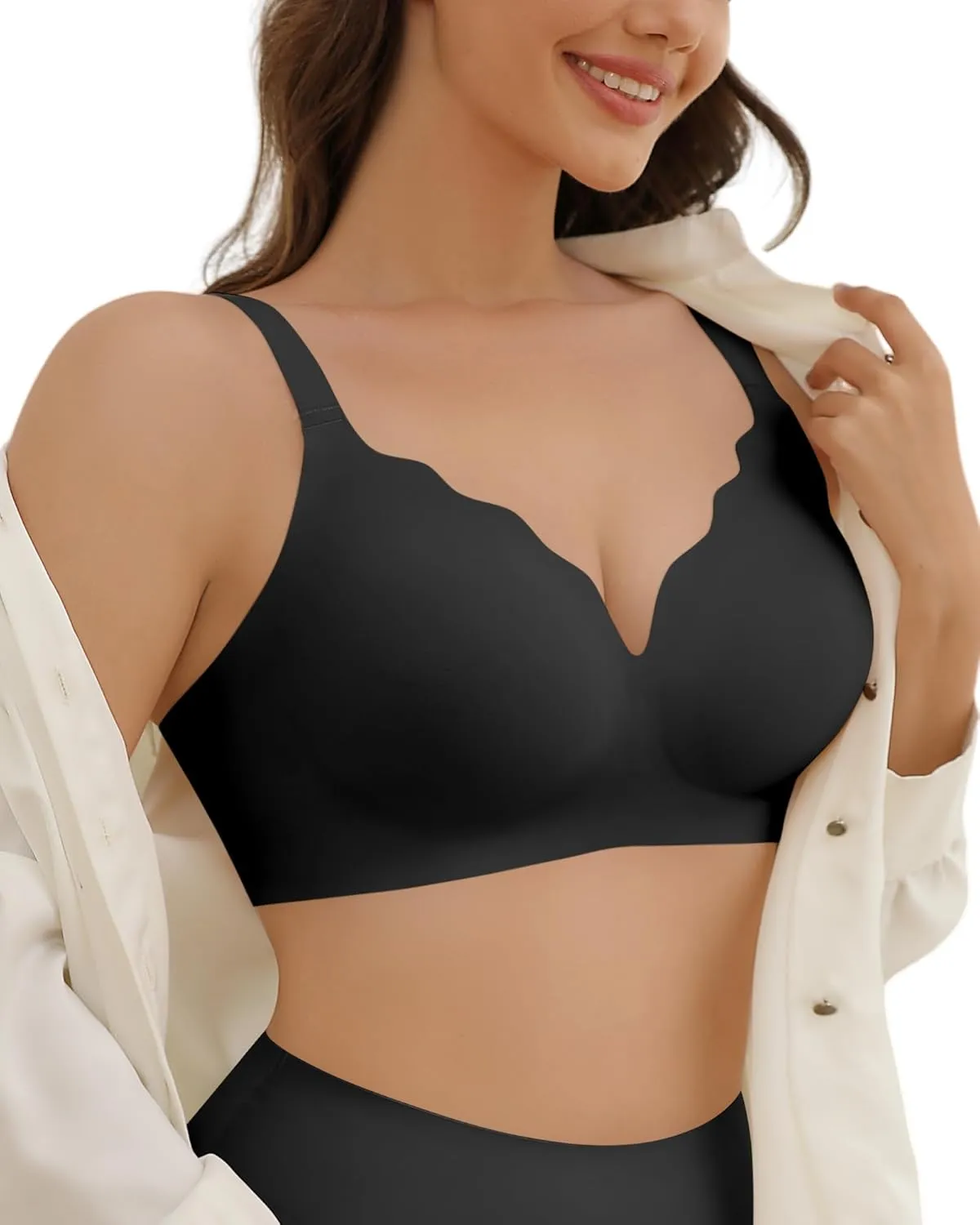 Seamless Wireless Bra for Women with Support - No Underwire Full Coverage Push Up Comfort Bras - Back Fat Smoothing Bralettes
