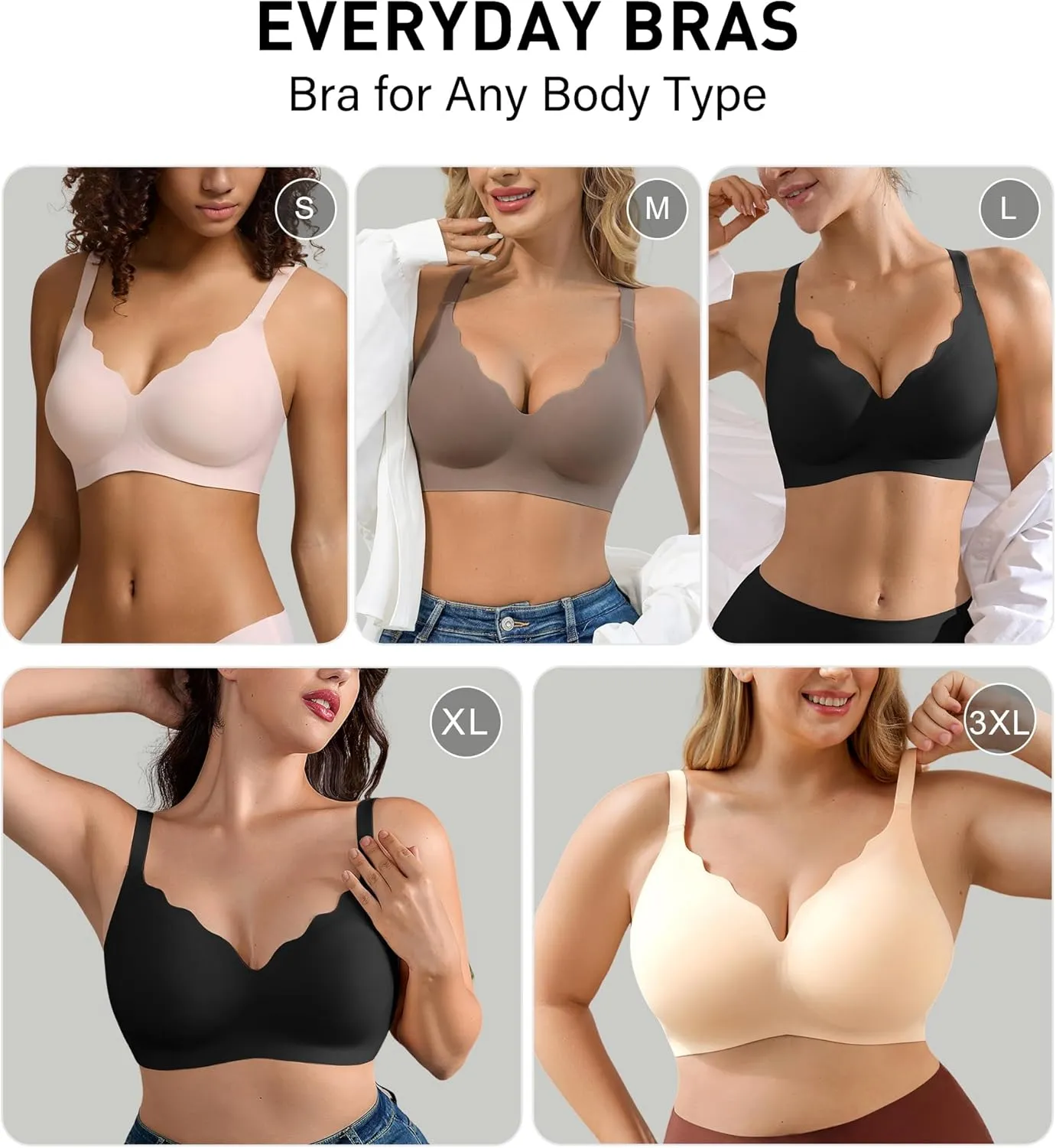 Seamless Wireless Bra for Women with Support - No Underwire Full Coverage Push Up Comfort Bras - Back Fat Smoothing Bralettes