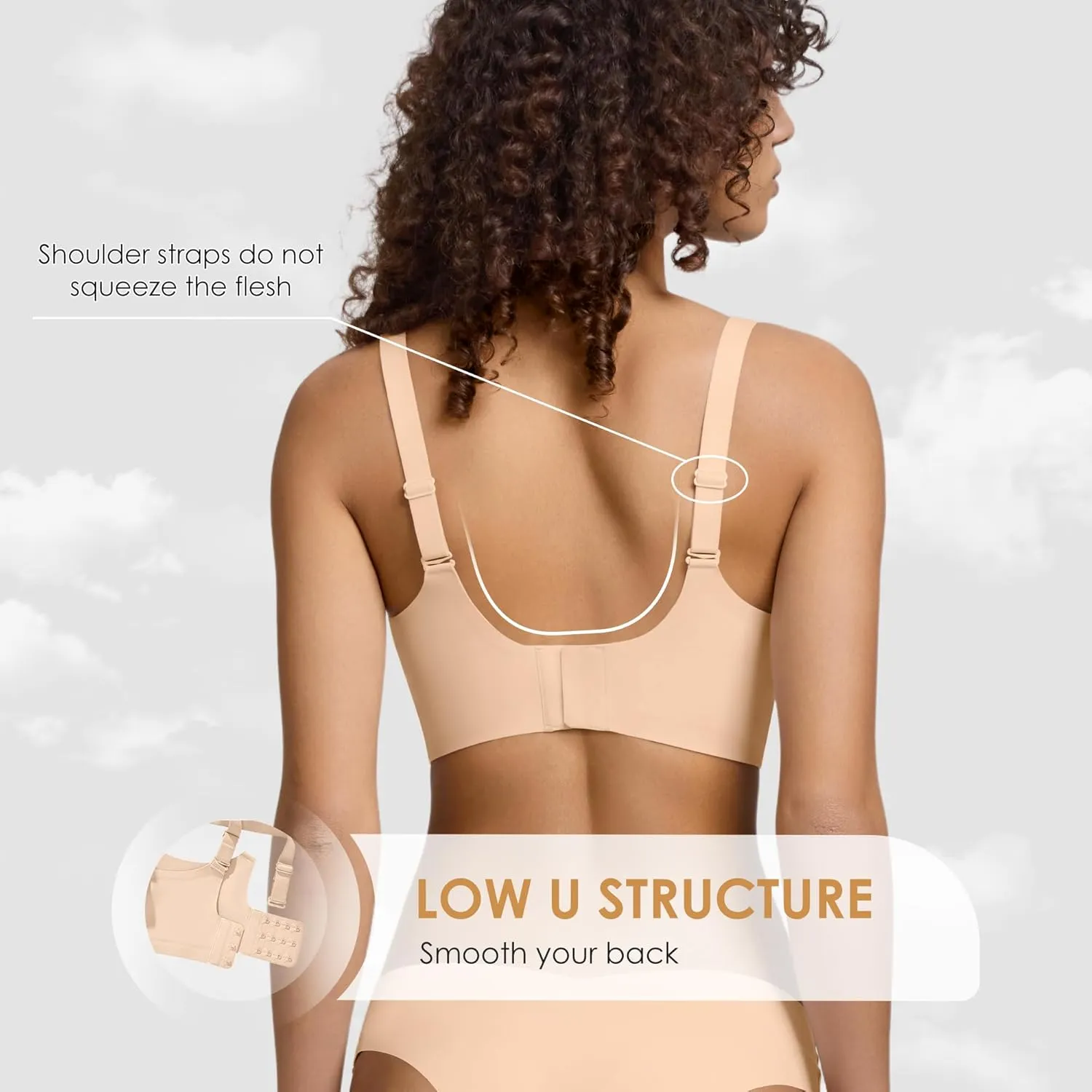 Seamless Wireless Bra for Women with Support - No Underwire Full Coverage Push Up Comfort Bras - Back Fat Smoothing Bralettes