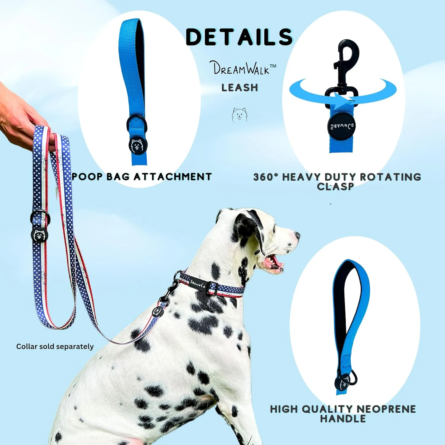 ShawnCo Dream Walk Dog Leash- Premium, Nylon Pet Leash with Soft Neoprene Handle for Small, Medium and Large Dogs (Orchid, Medium/Large)