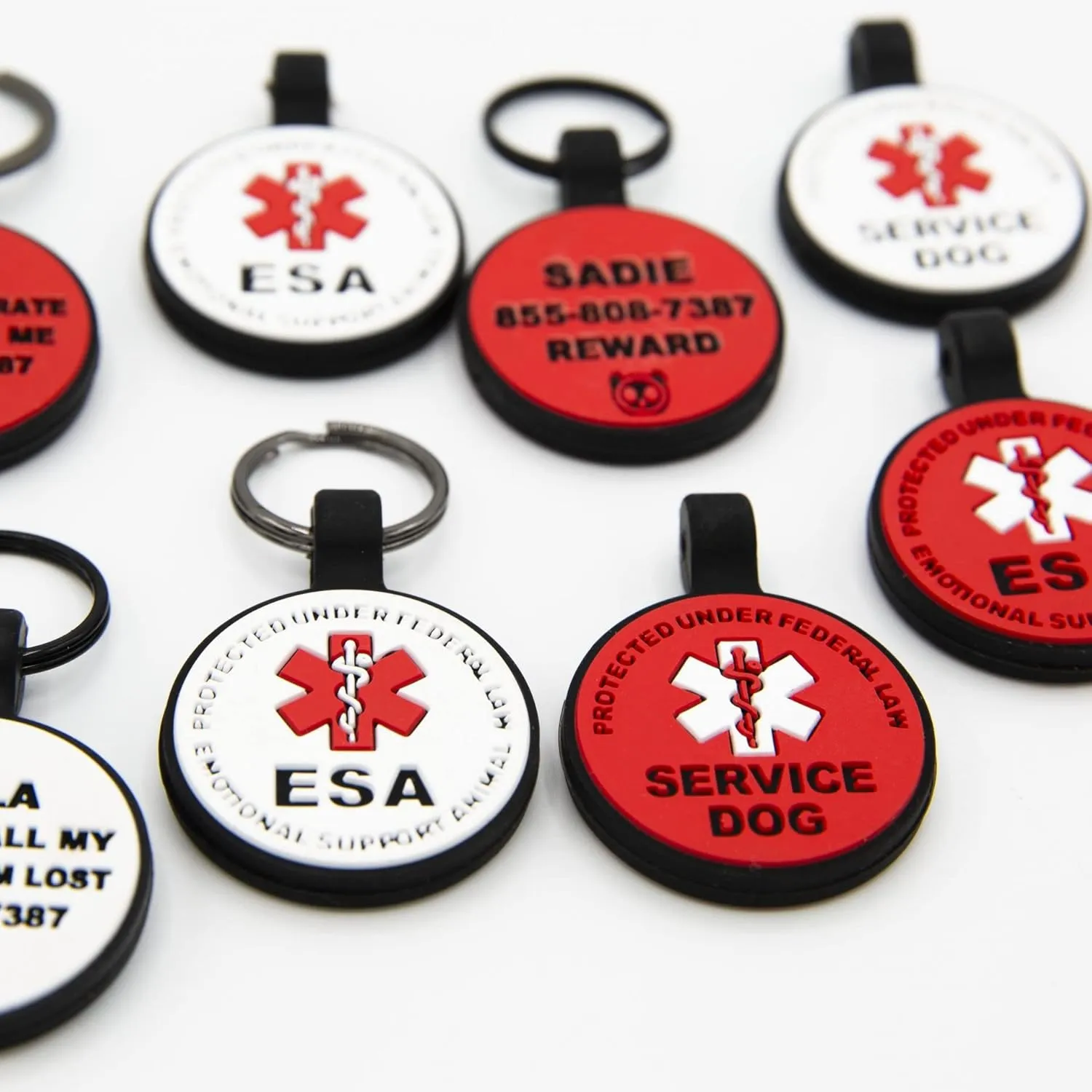 Silent Engraved Service Dog Personalized with 4 Lines of Custom Engraved ID Silent Silicone Pet Tag White