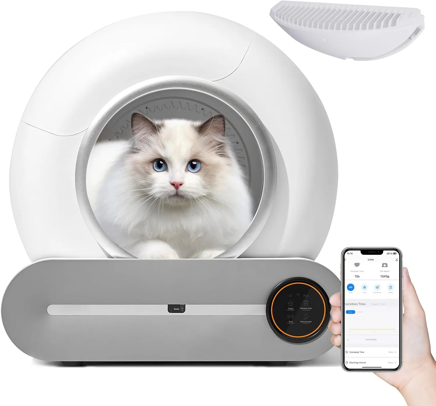 Smart Self-Cleaning Litter Box for Cats with App Control, Safety Sensors65L Large Capacity & Ionic Odor Removal, Automatic Cat Toilet for Multi-Cat Household (White Gray)