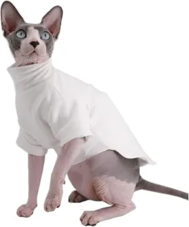 Sphynx Cat Clothes Winter Thick Cotton T-Shirts Double-Layer Pet Clothes, Pullover Kitten Shirts with Sleeves, Hairless Cat Pajamas Apparel for Cats & Small Dogs (S (3.3-5 lbs), White)